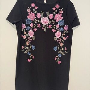Xhilaration Black Dress with Floral Embroidery